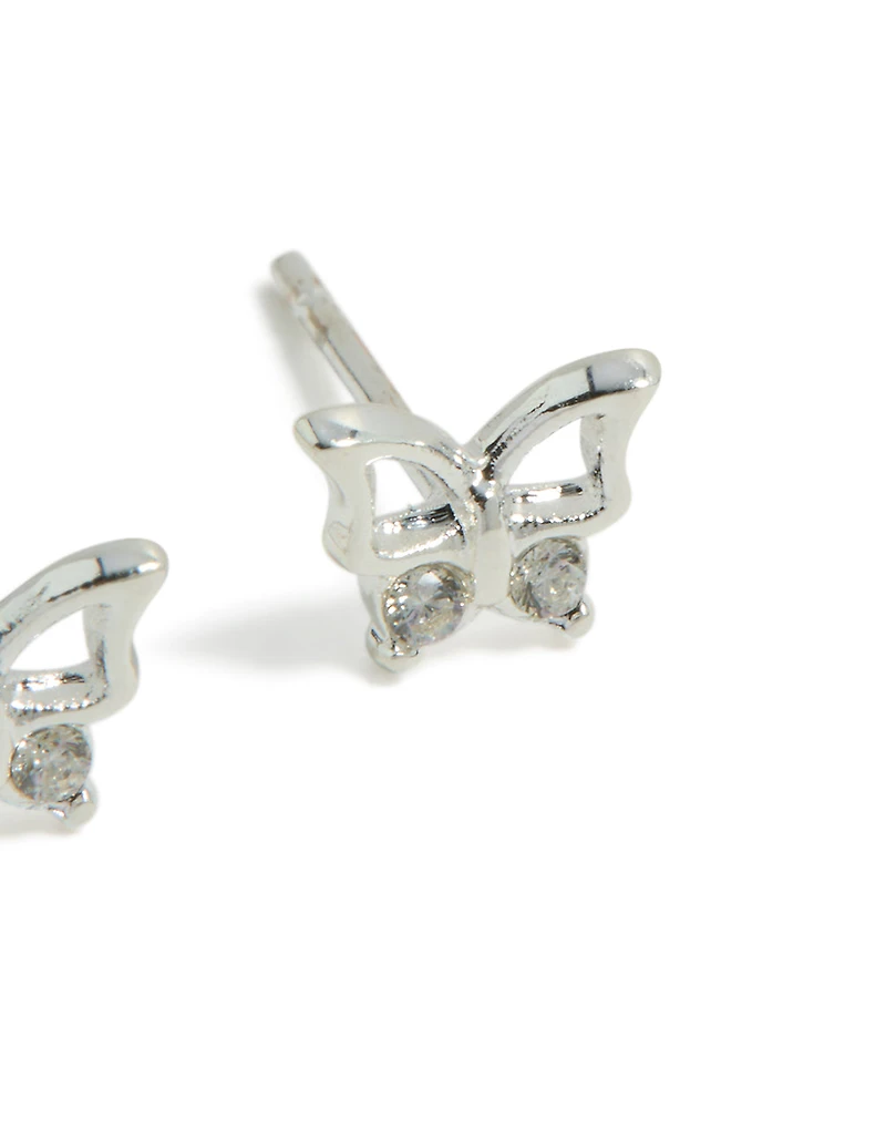 Waterproof Stainless Steel Diamante Butterfly Stud Earrings