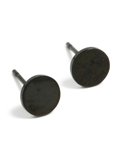 Waterproof Black Coated Metal Stainless Steel Disc Stud Earrings 6 MM