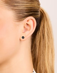 Waterproof Black Coated Metal  Stainless Steel Disc Stud Earrings 6 MM