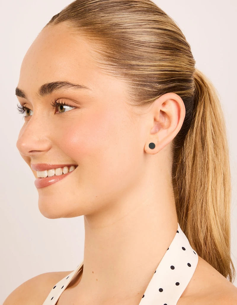 Waterproof Black Coated Metal  Stainless Steel Disc Stud Earrings 6 MM