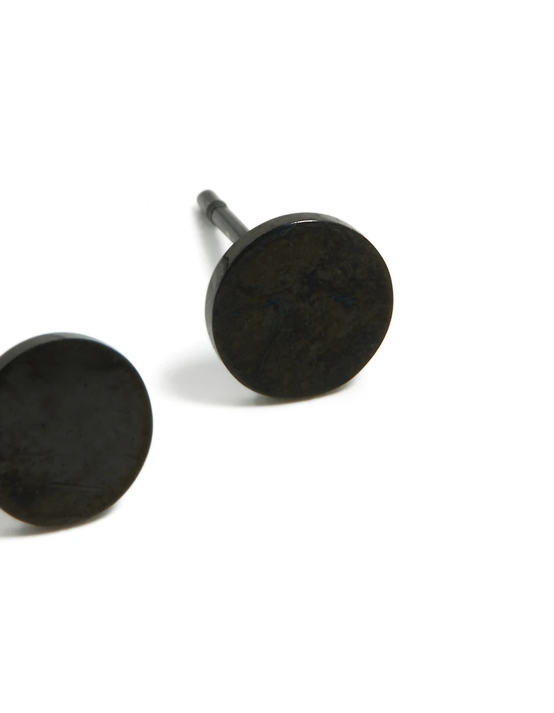 Waterproof Black Coated Metal  Stainless Steel Disc Stud Earrings 6 MM