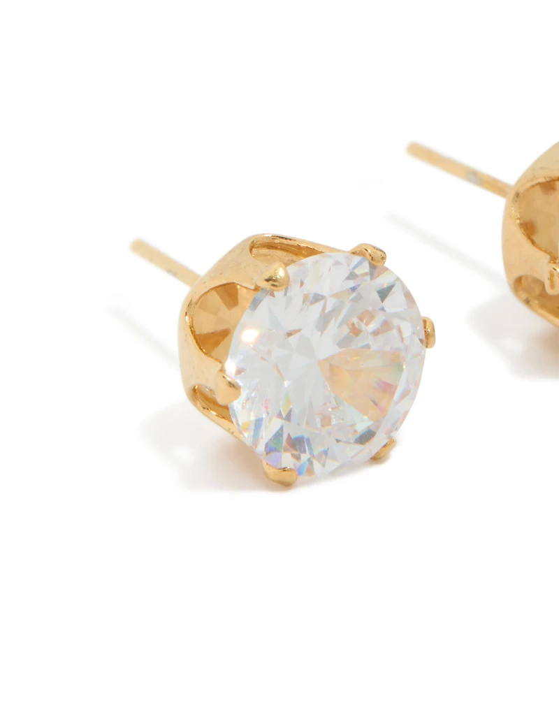 Waterproof Gold Plated Stainless Steel Round 3 Carat Cubic Zirconia Earrings