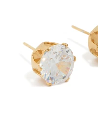 Waterproof Gold Plated Stainless Steel Round 3 Carat Cubic Zirconia Earrings