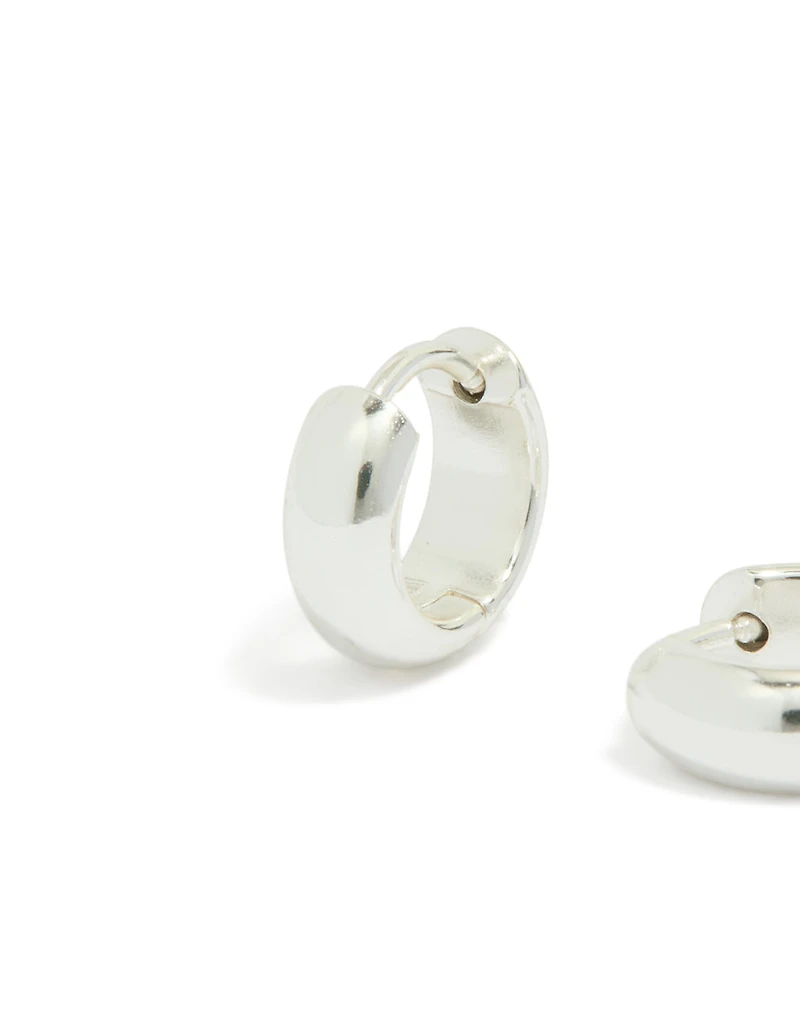 Waterproof Silver Plated Stainless Steel Rectangle Huggie Earrings