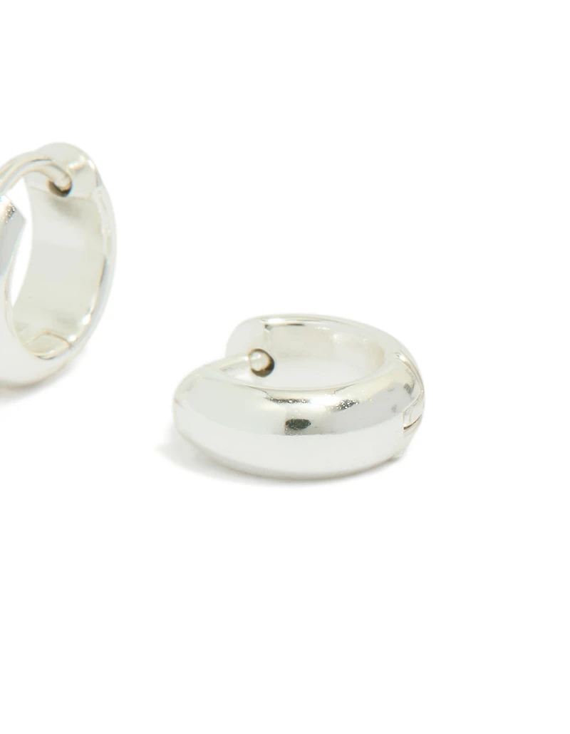 Waterproof Silver Plated Stainless Steel Rectangle Huggie Earrings