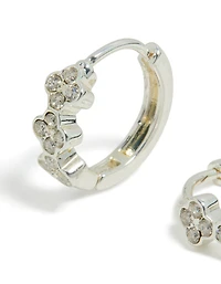 Waterproof Stainless Steel Cubic Zirconia Triple Flower Huggie Earrings