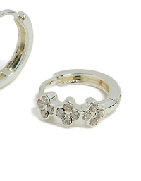 Waterproof Stainless Steel Cubic Zirconia Triple Flower Huggie Earrings