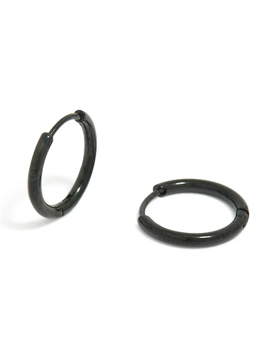 Waterproof Black Coated Metal Stainless Steel Clicker Earrings 14 MM