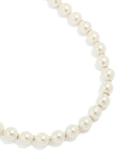 Silver Plated Pearl & Diamante Rondell Necklace