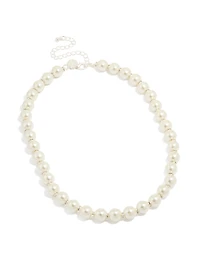 Silver Plated Pearl & Diamante Rondell Necklace