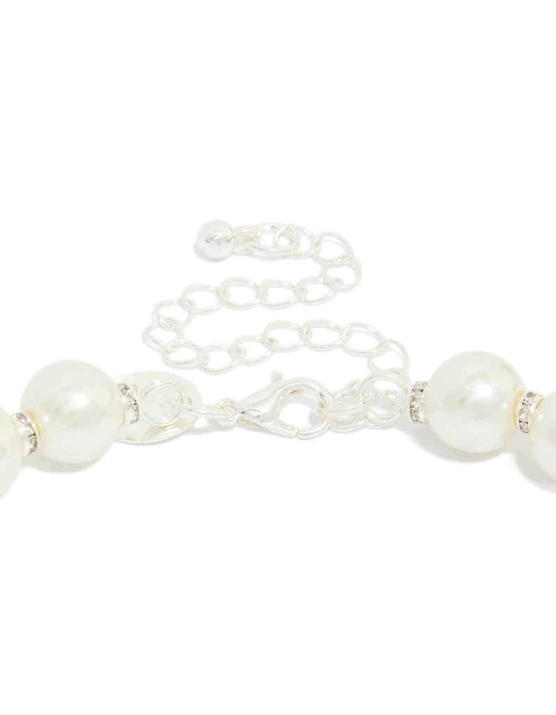 Silver Plated Pearl & Diamante Rondell Necklace