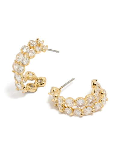 Gold Plated Cubic Zirconia Double Layered Small Hoop Earrings