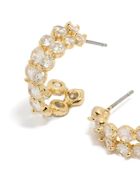 Gold Plated Cubic Zirconia Double Layered Small Hoop Earrings