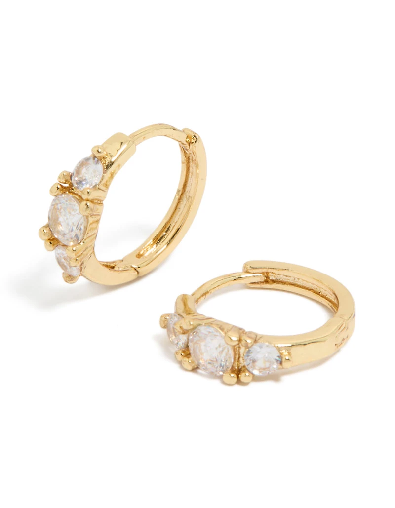 Gold Plated Mixed Sized Cubic Zirconia Mini Huggie Earrings