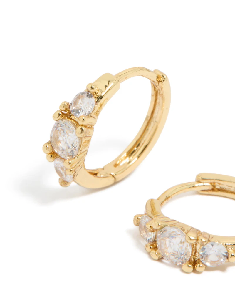 Gold Plated Mixed Sized Cubic Zirconia Mini Huggie Earrings