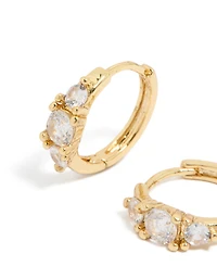 Gold Plated Mixed Sized Cubic Zirconia Mini Huggie Earrings