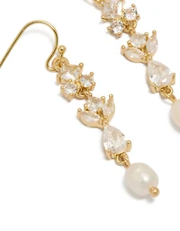 Gold Plated Cubic Zirconia & Freshwater Pearl Vine Hook Drop Earrings