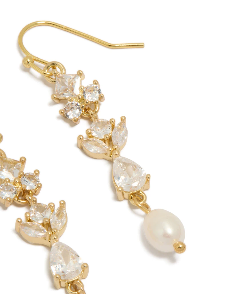 Boucles d’oreilles à crochet en zigriconie cubique et en perle d’eau douce plaquées or