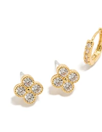 Boucles d'oreilles créoles en forme de fleur et de cœur, plaquées or et serties de zirconiums cubiques (lot de 2)