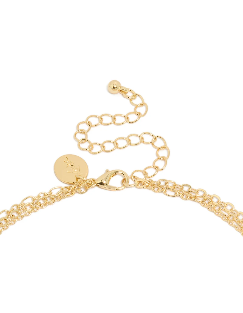 Gold Plated Cubic Zirconia Multi Shape Triple Layered Necklace