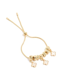 Gold Plated Beaded & Pink Genuine Shell Flower Inlay Charm Toggle Bracelet
