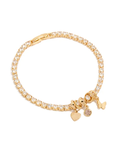 Gold Plated Cubic Zirconia Mixed Charm Tennis Bracelet