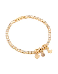 Gold Plated Cubic Zirconia Mixed Charm Tennis Bracelet