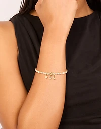 Gold Plated Cubic Zirconia Mixed Charm Tennis Bracelet