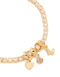 Gold Plated Cubic Zirconia Mixed Charm Tennis Bracelet