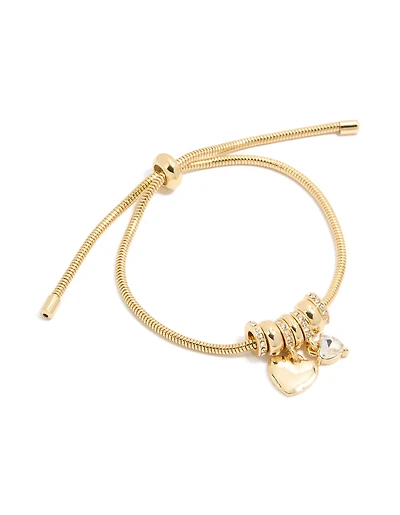 Gold Plated Cubic Zirconia Chunky Heart Charm Toggle Bracelet