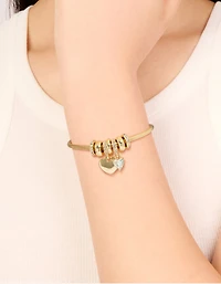 Gold Plated Cubic Zirconia Chunky Heart Charm Toggle Bracelet