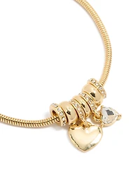 Gold Plated Cubic Zirconia Chunky Heart Charm Toggle Bracelet