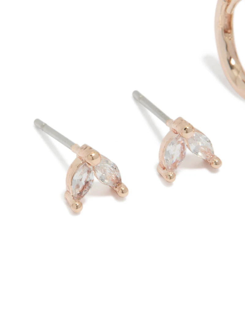 Rose Gold Plated Cubic Zirconia Stud & Huggie Earrings 2- Pack