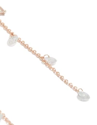 Rose Gold Plated Cubic Zirconia Flower Station Drop Earrings