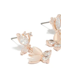 Rose Gold Plated Cubic Zirconia Double Butterfly  Drop Earrings