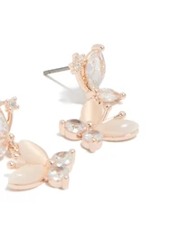 Boucles d'oreilles pendantes à double papillon plaquées or rose et zircon cubique