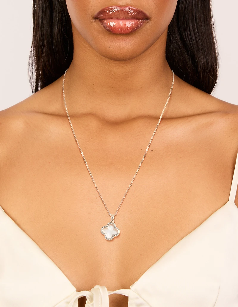 Rose Gold Plated Diamante & Pink  Outline Flower Pendant Necklace