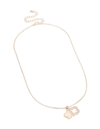 Rose Gold Plated Diamante & Pink  Outline Flower Pendant Necklace