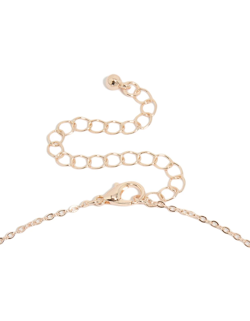 Rose Gold Plated Diamante & Pink  Outline Flower Pendant Necklace