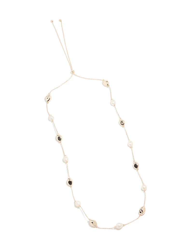 Rose Gold Plated Molten Beads  & Freshwater Pearls Adjustable Necklace