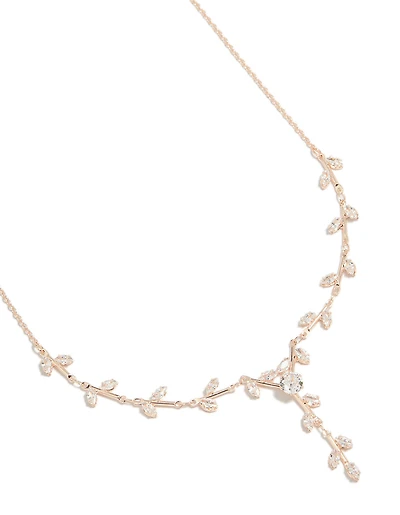 Rose Gold Plated Cubic Zirconia Dainty Vine Spaced Necklace