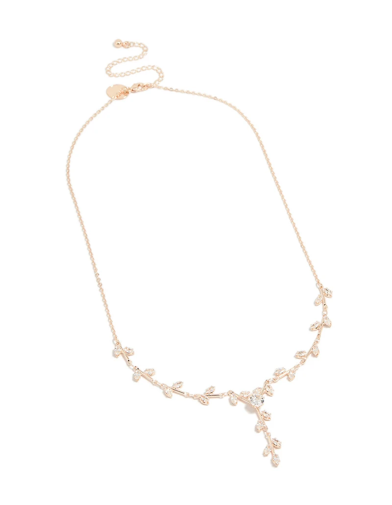 Rose Gold Plated Cubic Zirconia Dainty Vine Spaced Necklace