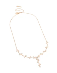 Rose Gold Plated Cubic Zirconia Dainty Vine Spaced Necklace