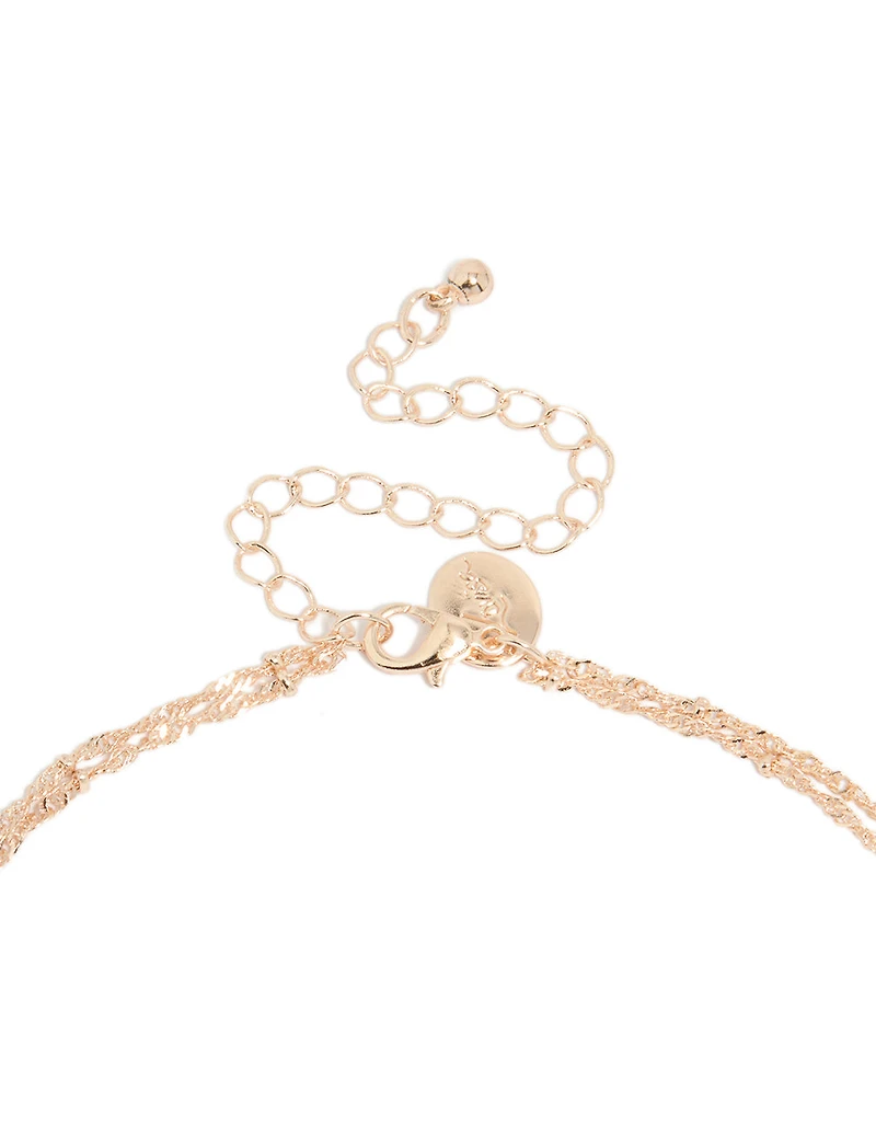 Rose Gold Plated Cubic Zirconia Bezel Set Layered Chain Y-Necklace