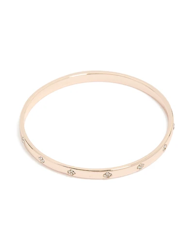 Rose Gold Plated Diamante Flowers Bangle