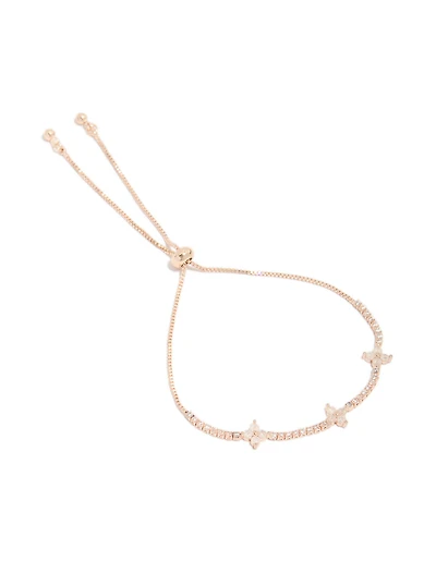Rose Gold Plated Cubic Zirconia Flowers Toggle Bracelet