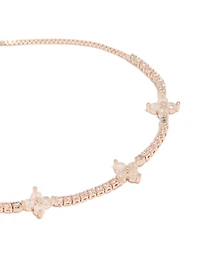 Rose Gold Plated Cubic Zirconia Flowers Toggle Bracelet