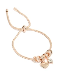 Rose Gold Plated Diamante Heart Charm Toggle Bracelet