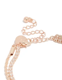 Rose Gold Plated Cubic Zirconia Tennis & Heart Layered Bracelet