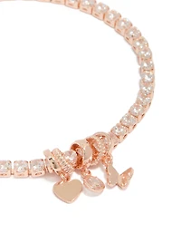 Rose Gold Plated Cubic Zirconia Mixed Charm Tennis Bracelet